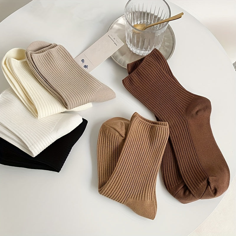6 Pairs Comfortable Mid Tube Women's Socks Breathable Solid Stockings