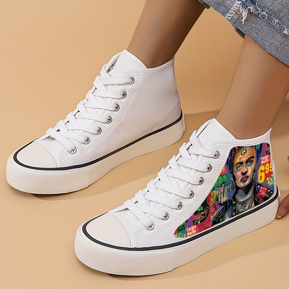 Poster Pattern Lightweight High Top Canvas Sneakers