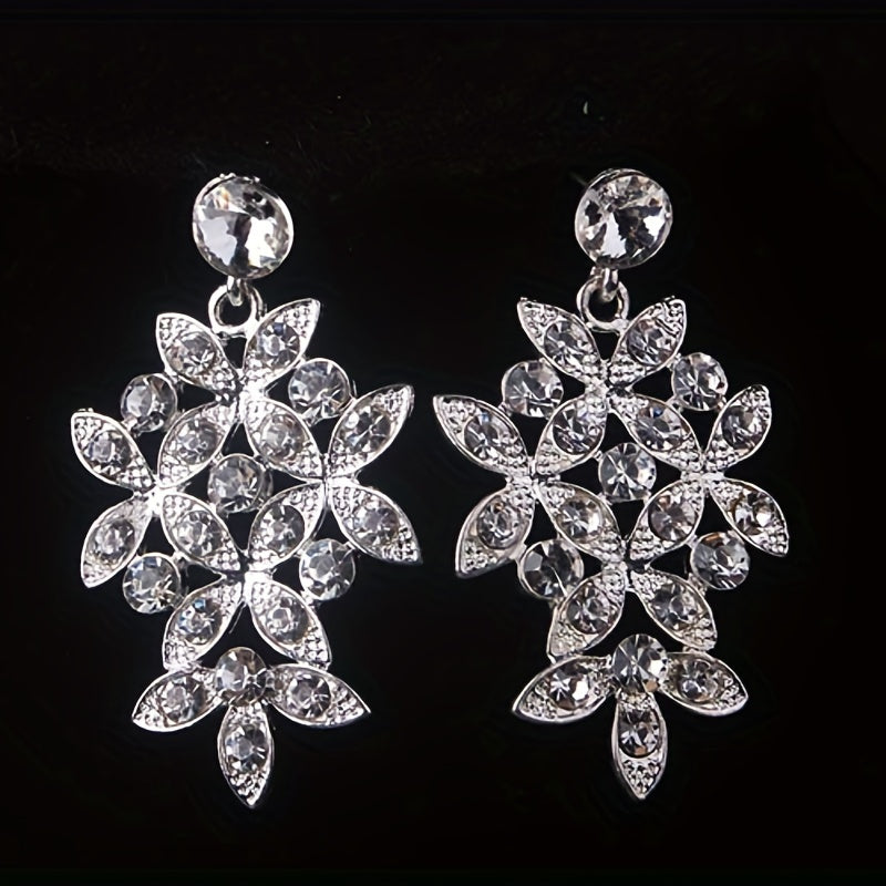 Atmospheric Bride Wedding Set Rhinestone Necklace Earrings