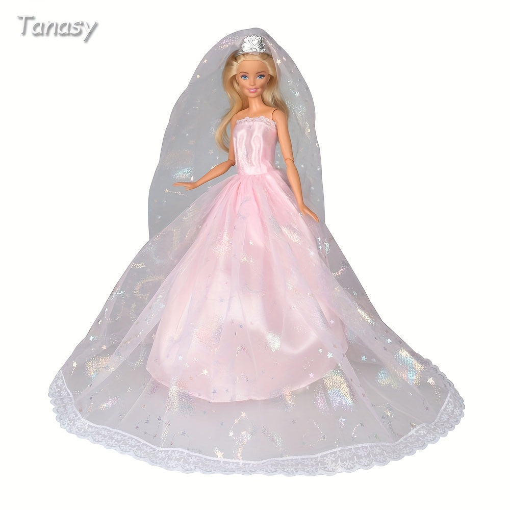 Doll Dresses Wedding Dress Set with Crown Veil - Girl Accessories Toys