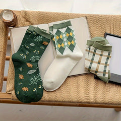 Floral & Plaid Print Socks - Women's Mid Tube Stockings