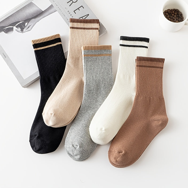 6 Pairs Striped Crew Socks Breathable All-match Women's Stockings & Hosiery