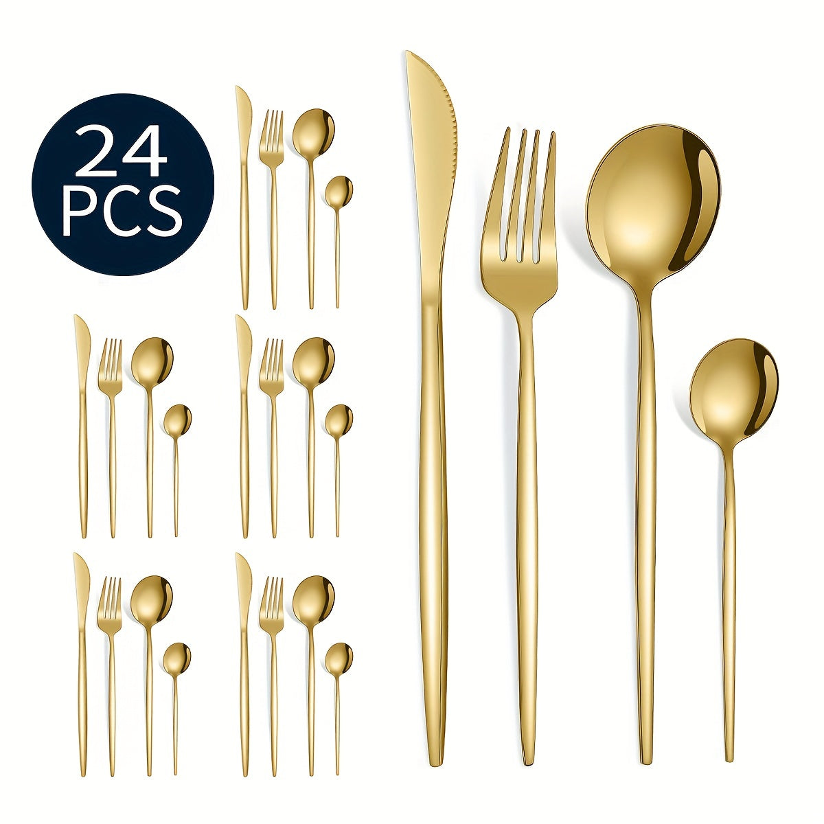 24pcs Portuguese Stainless Steel Tableware Set for Dining