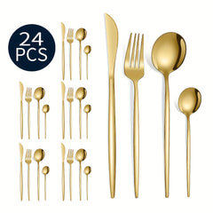 24pcs Portuguese Stainless Steel Tableware Set for Dining