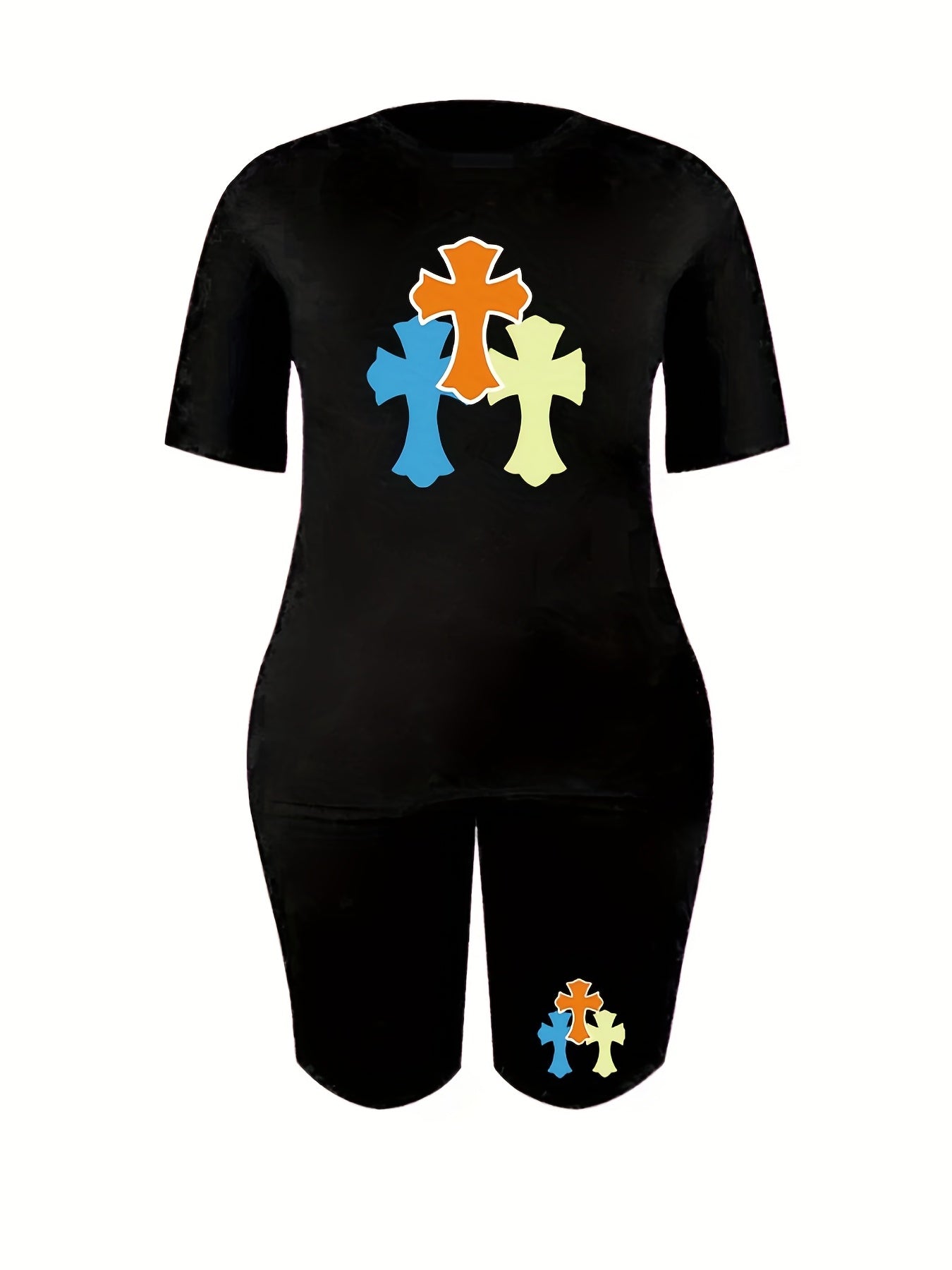  Cross Print Tee & Shorts Outfits Set