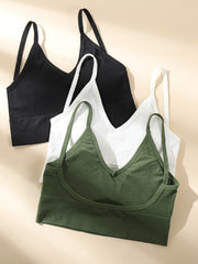 3pcs Solid Wireless Bras Comfy & Breathable Stretch Bra Women's Lingerie
