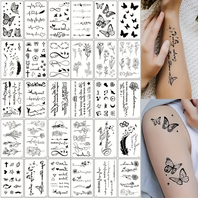 Waterproof Temporary Tattoo Stickers Floral Butterfly Heart Feather & Star