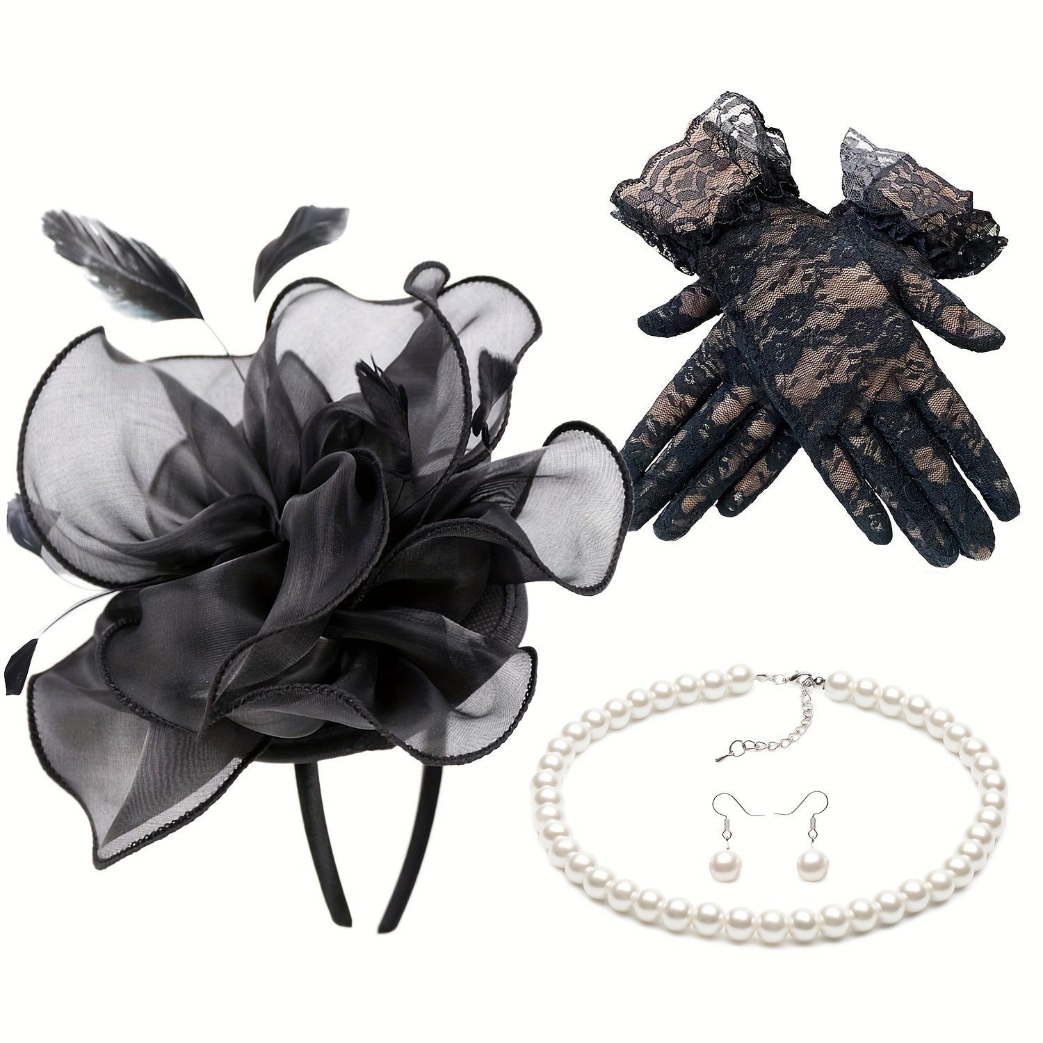 Fascinator Hats Women Tea Party Hats Gloves Set
