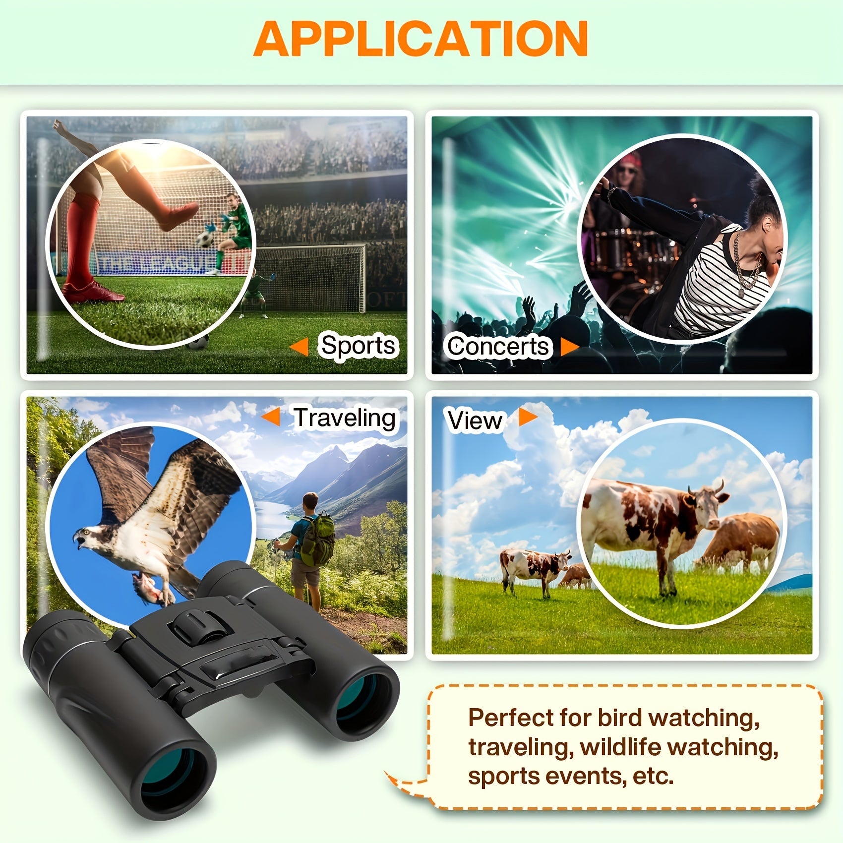 Compact Binoculars HD Waterproof Anti-fog Bird Watching Hiking Travel