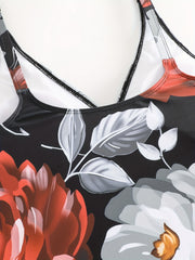  Floral Print V Neck Cami Top & Panty Bathing Suit 2 Piece Set