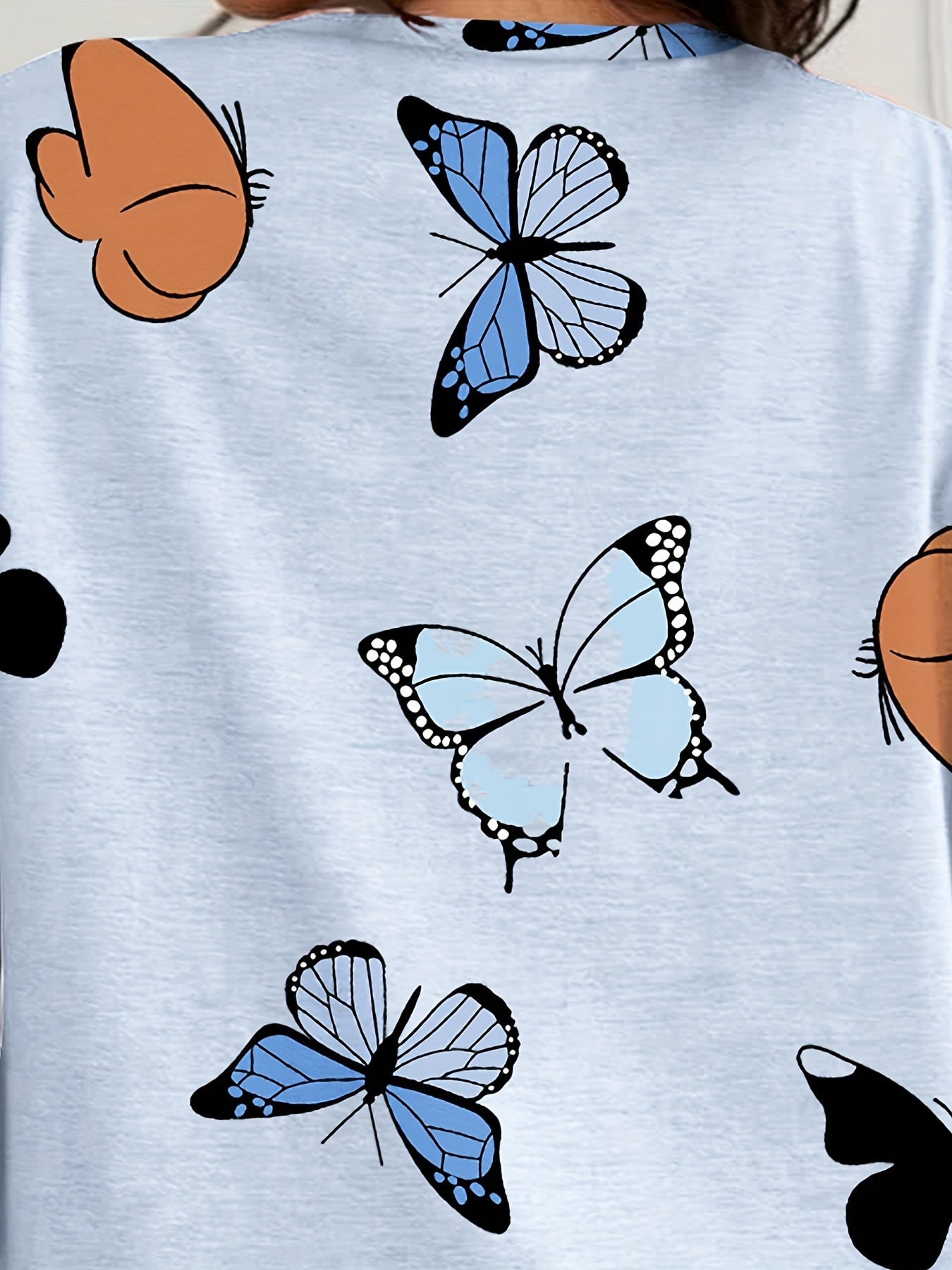  Butterfly Print Nightdress Short Sleeve Round Neck Sleep Dress