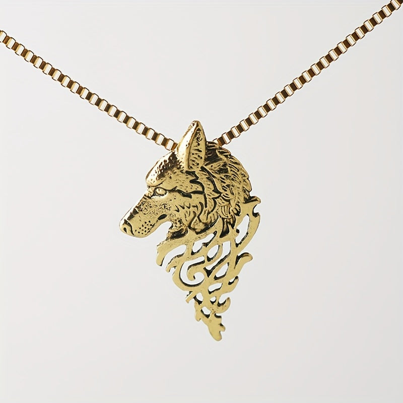 Punk Style Wolf Head Pendant Necklace Men's Jewelry Vintage Hip Hop Sweater Chai