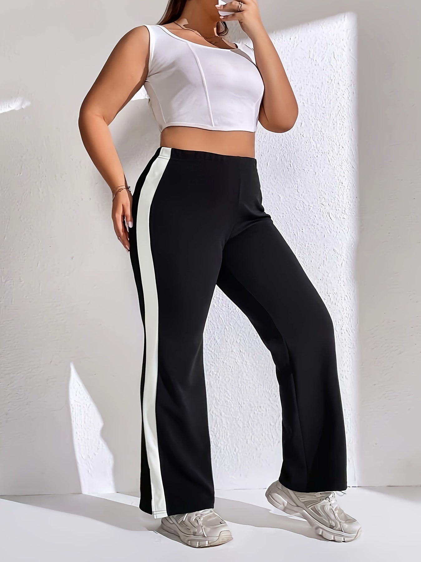 Plus Size Colorblock High Rise Sports Pants