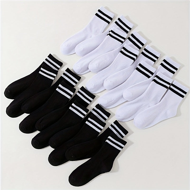 20 Pairs Striped Crew Socks Women's Stockings