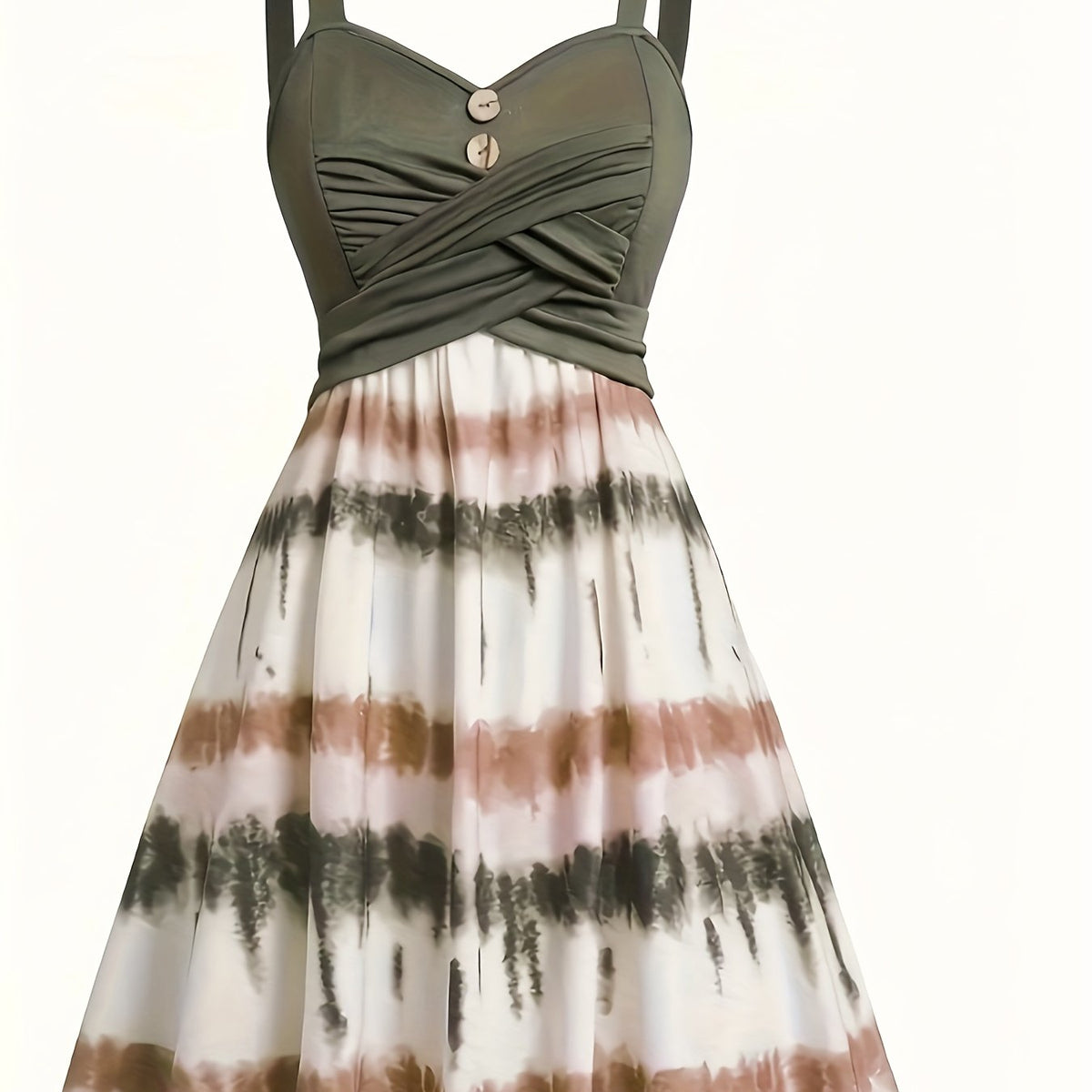  Colorblock Tie Dye V Neck A line Cami Dress