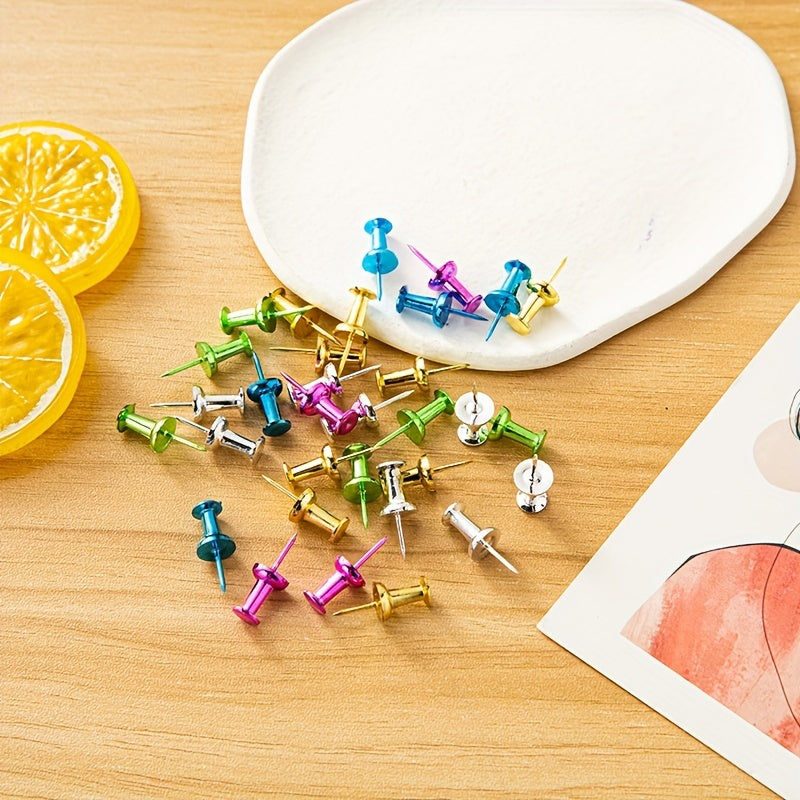 100pcs Colorful Push Pins Standard Plastic Golden Thumb Tacks