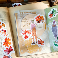 45pcs Autumn Letter Washi Paper Boxed Stickers, Material Sealing Stickers