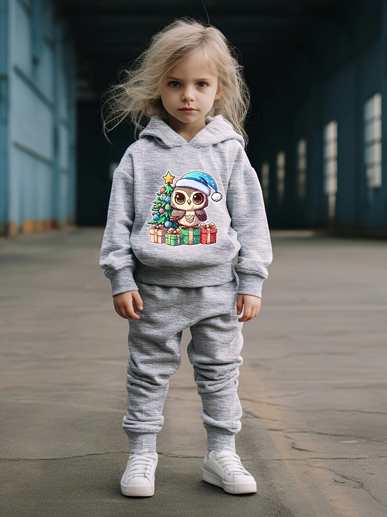 Girls Christmas Animal Pattern Sweatshirt Top Sweatpants Set