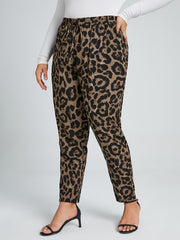 Leopard Print High Rise Cropped Pants Plus Size