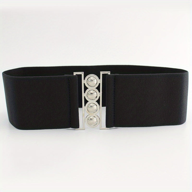 Women's Layered Belt Elastic Girdle Circle Metal Buckle Dress Shirt Waist Belt