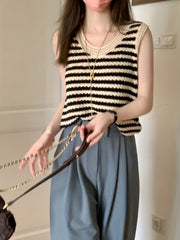 Striped Cut Out Tank Top Casual Sleeveless Knitted Top