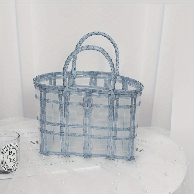 Straw Woven Gift Bag with Transparent Bowknot Decor