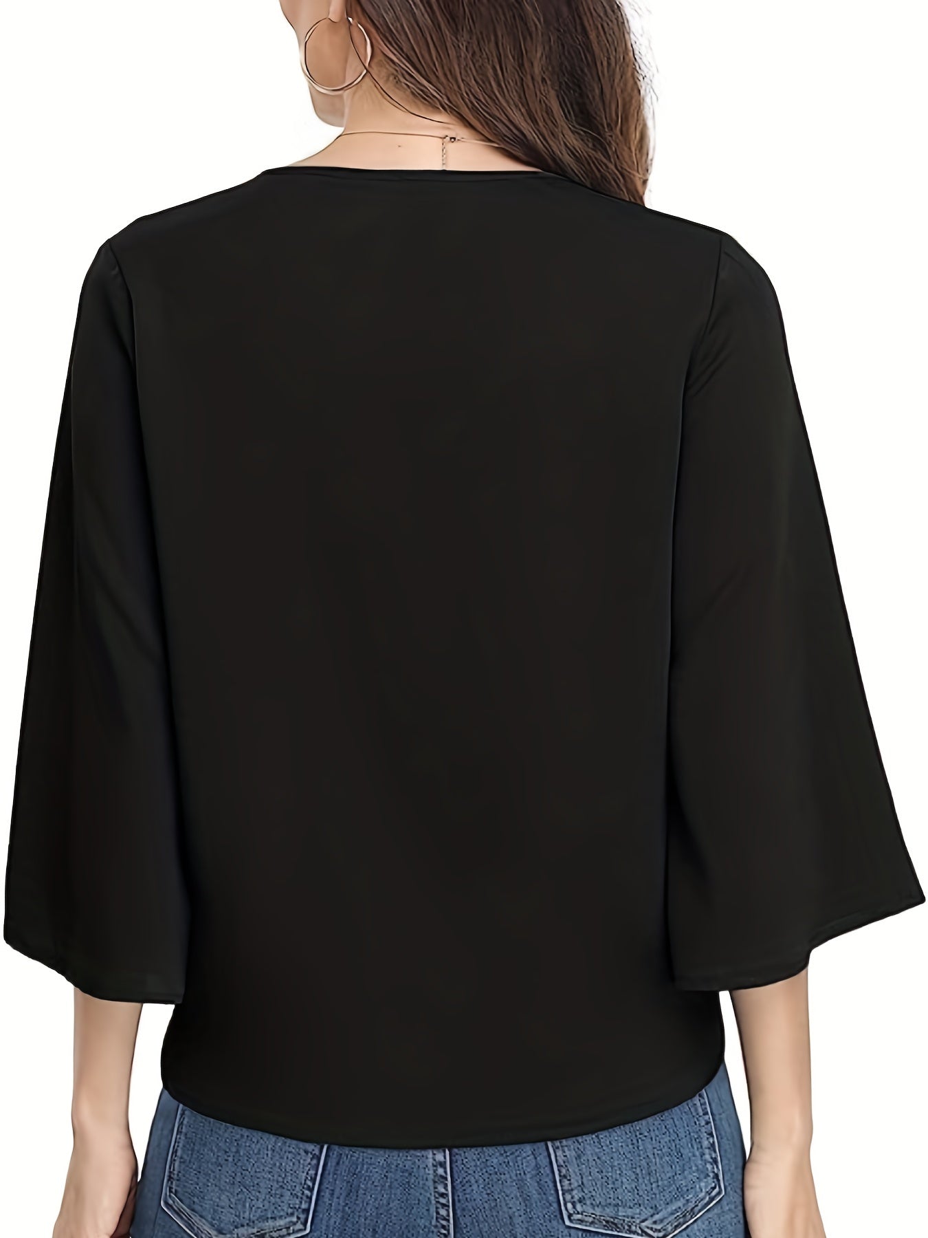  Casual Blouse Women's Plus Solid Button Decor Half Sleeve