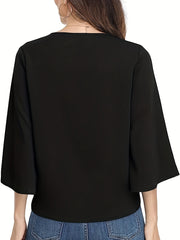  Casual Blouse Women's Plus Solid Button Decor Half Sleeve