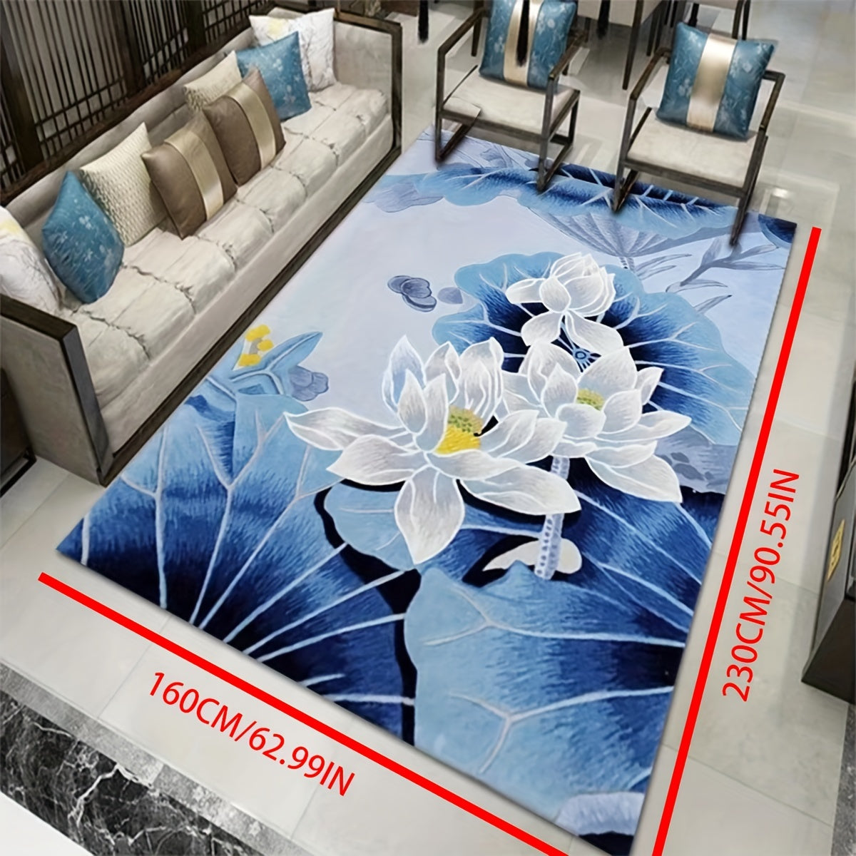 Floral Area Rug Crystal Velvet Non-Slip TPR Base Soft Polyester Fiber