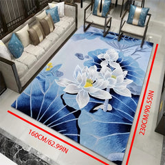 Floral Area Rug Crystal Velvet Non-Slip TPR Base Soft Polyester Fiber