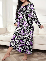  Leopard & Butterfly Print Long Sleeve Nightdress