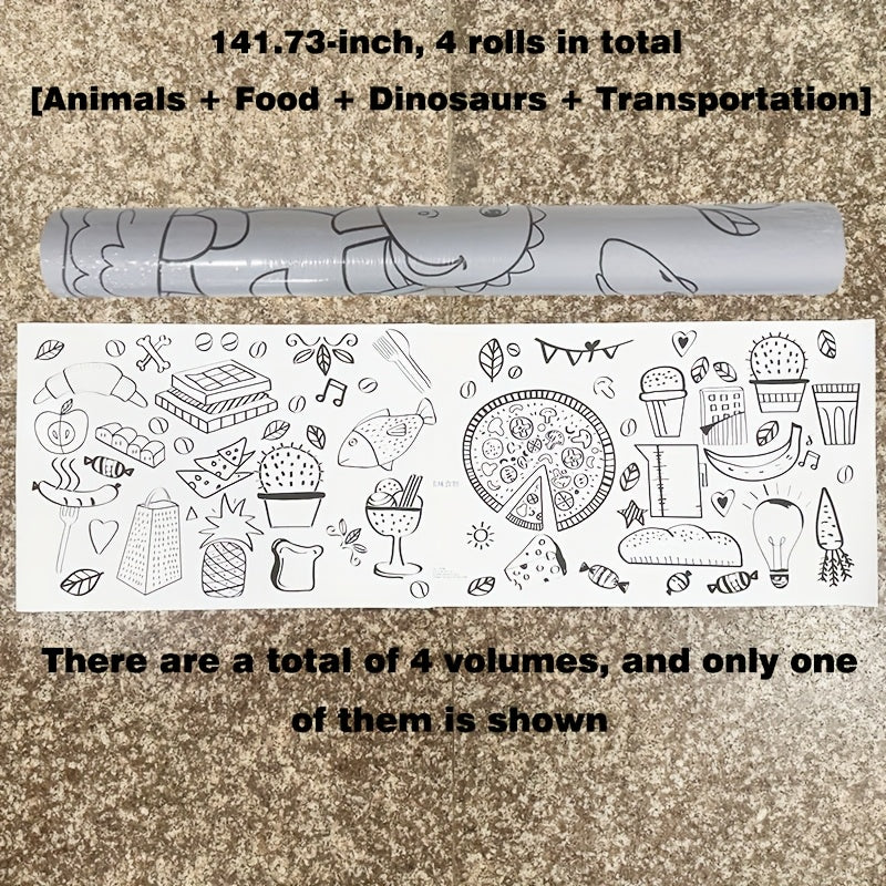 Extra Long Coloring Roll 3.6m Vibrant Animal & Food Designs Paper