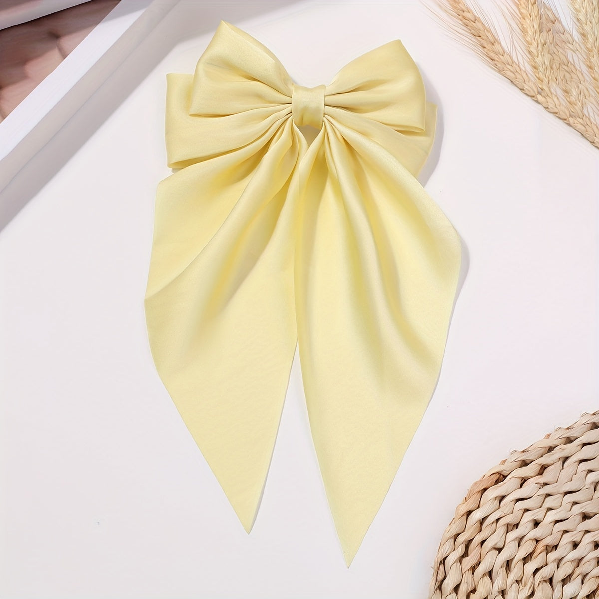 Satin Bow Barrette With Tails Hair Clip for Women Girls