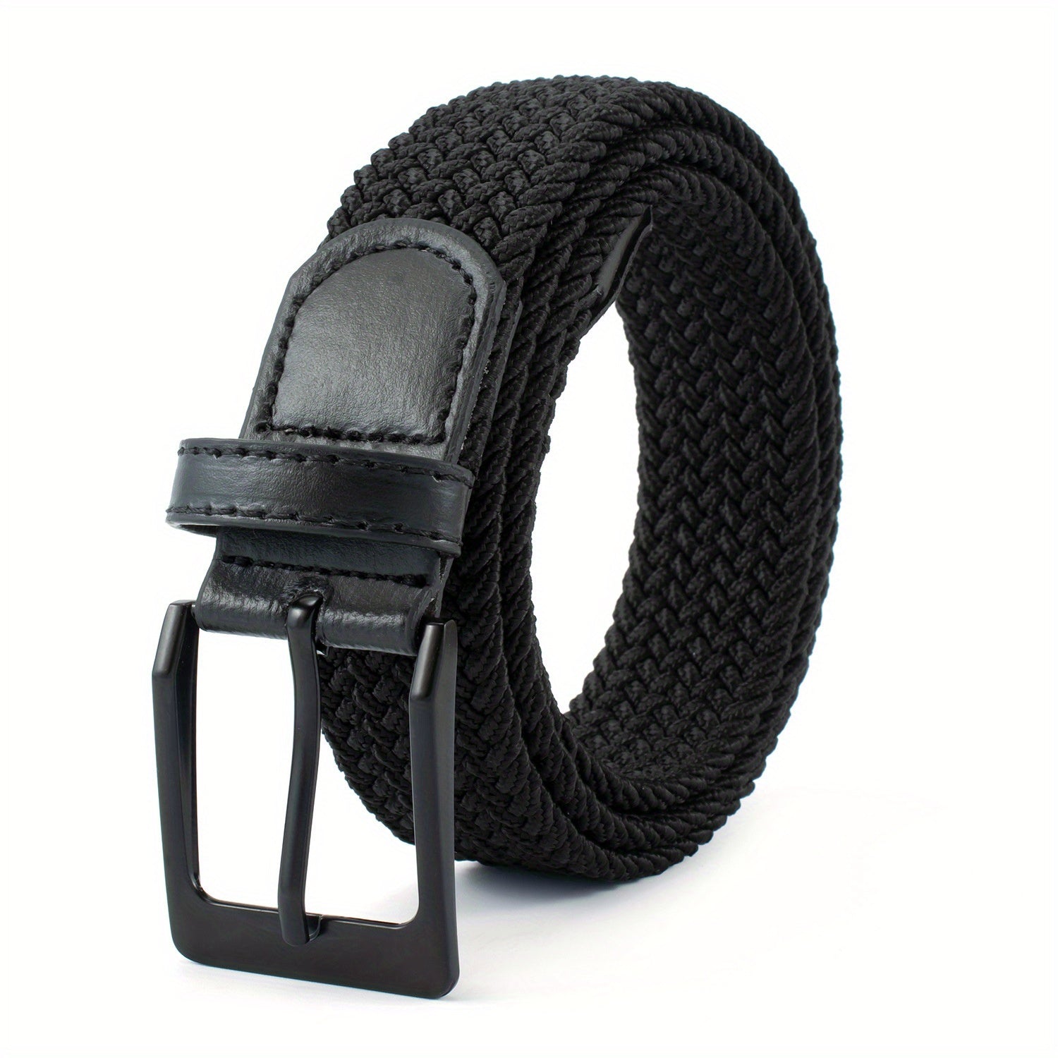Braided Leather Belt Elastic Alloy Pin Buckle Belt