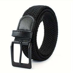 Braided Leather Belt Elastic Alloy Pin Buckle Belt
