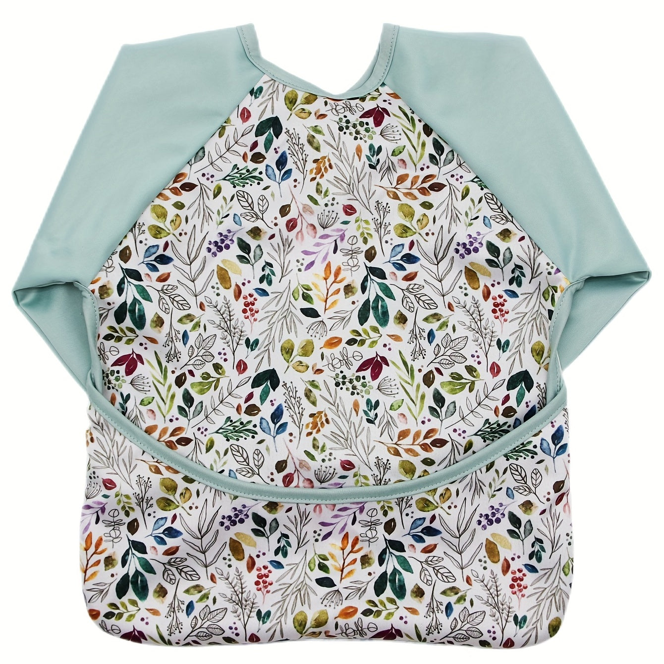 Boho Leaves Print Long Sleeved Feeding Bib for Baby Boys and Girls