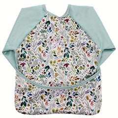 Boho Leaves Print Long Sleeved Feeding Bib for Baby Boys and Girls