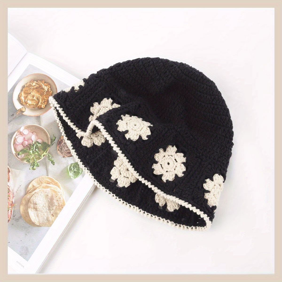 Flower Crochet Bucket Hat Thin Beanie Lightweight Block Cl