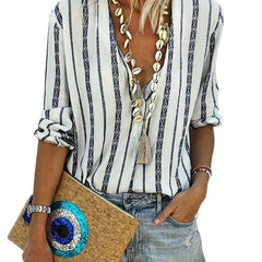  Boho Blouse Women's Geo Print Long Sleeve Notched Neck Button Up