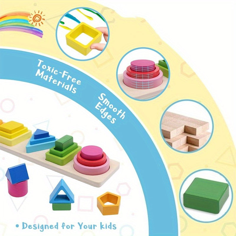 Wooden Toy Shape and Color Recognition Blocks Set