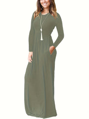  Solid Long Sleeve Maxi Dress
