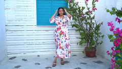  Casual Allover Print Bell Sleeve Maxi Dress With Pockets