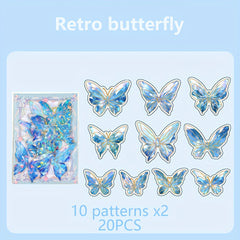 Butterfly Series Hot Stamping & Laser PET Stickers 20pcs