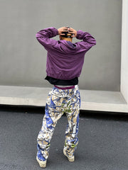 Men's Allover Print Street Style Denim Pants With Pockets