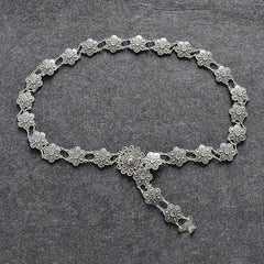 Boho Flower Hollow Out Belt Silvery Metal Waist Chain Dress Girdle