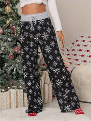  Christmas Casual Pants Women's Plus Snowflake Print
