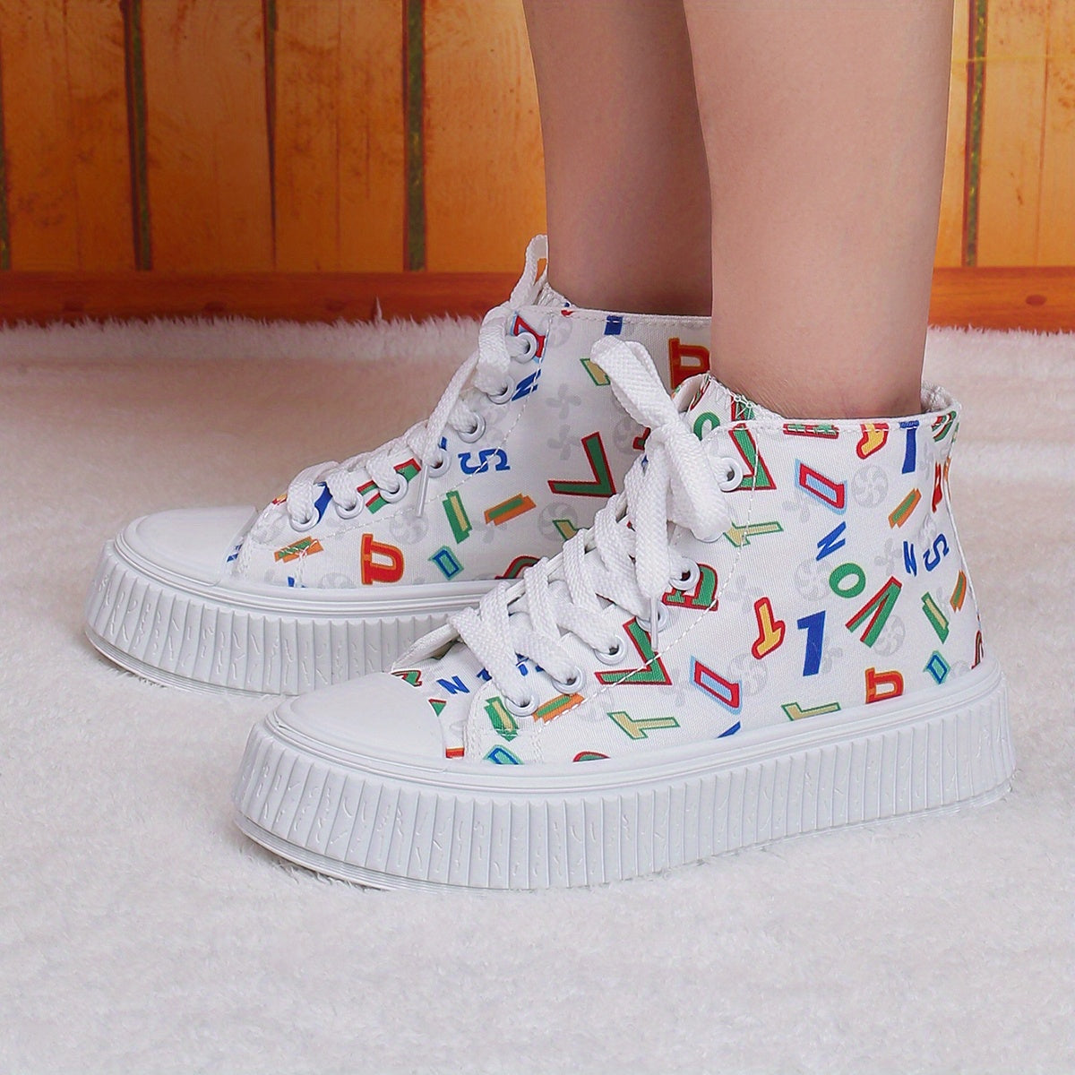 Women's Colorful Letter Print Canvas High Top Sneakers