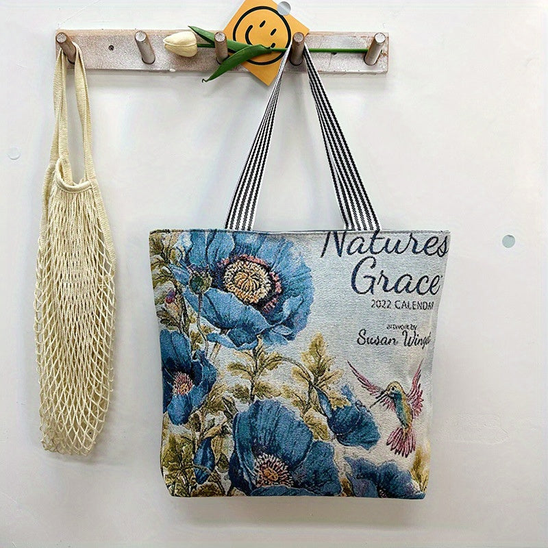 Cartoon Print Retro Tote Bag Large Shoulder Bag Women's Casual Handbag