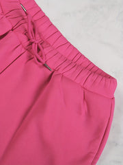  Solid Hooded Sweatshirt & Drawstring Shorts Set