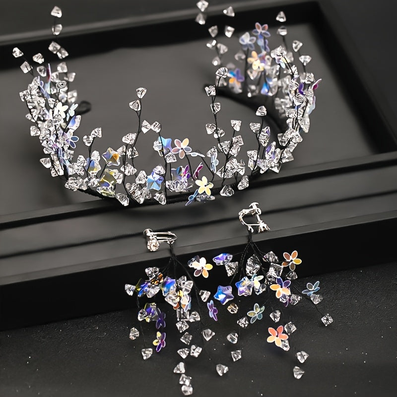 Crystal Headband Wedding Tiara Set with Earrings